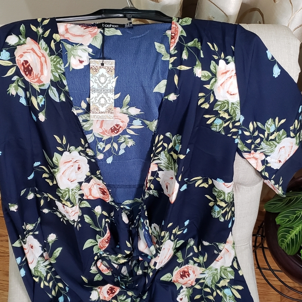 Flora navy wrap dress
